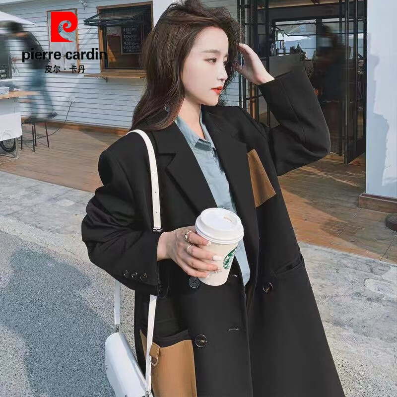 皮尔卡丹（pierre cardin）早秋感长款灰色西装外套2023新款韩版宽松气质学院风风衣女 黑色 S 建议85--100怎么样,好用不?