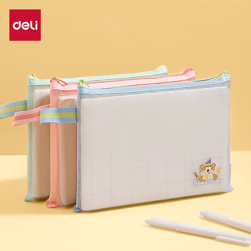 得力(deli)透明网纱拉链袋 学生试卷分类文具袋/资料袋 文件收纳袋 颜色随机毕业礼物礼物