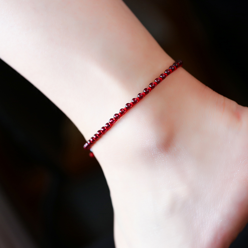 珀雅軒蘇工原創(chuàng)石榴石 腳鏈 手工編織酒紅復(fù)古風(fēng)民族風(fēng)七夕情人節(jié)禮物 腳圍24厘米