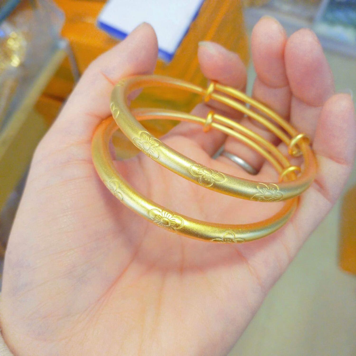 桃之夭夭圆肚手镯越南沙金桃花推拉手环中式复古气质手饰送女友