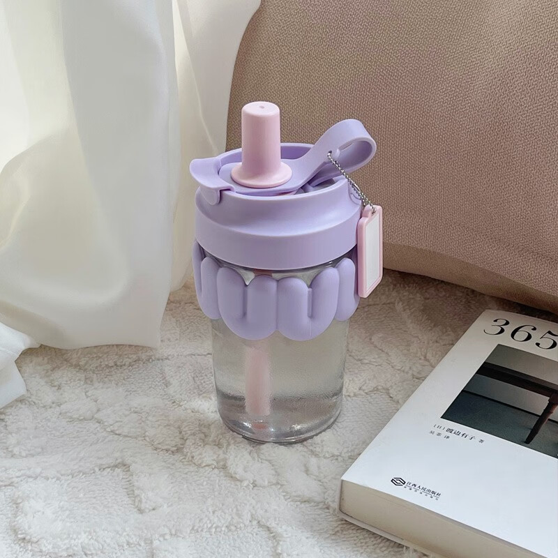乐扣乐扣（LOCK&LOCK）奶芙玻璃杯水杯男女咖啡杯吸管杯子便携耐热泡 芝士萄萄-LLG770PUP