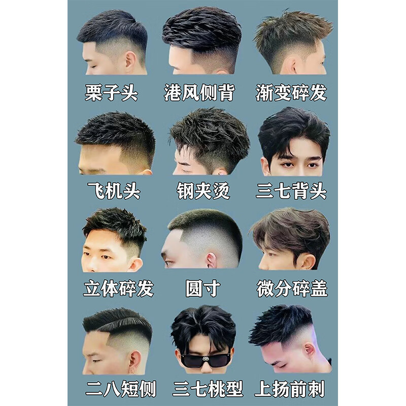 金格羽流行发型海报 男士发型图片理发店自粘画美发店装饰画新潮发廊墙 浅绿色 29 背胶贴画(背面撕开粘贴) 28*42CM 京东折扣/优惠券