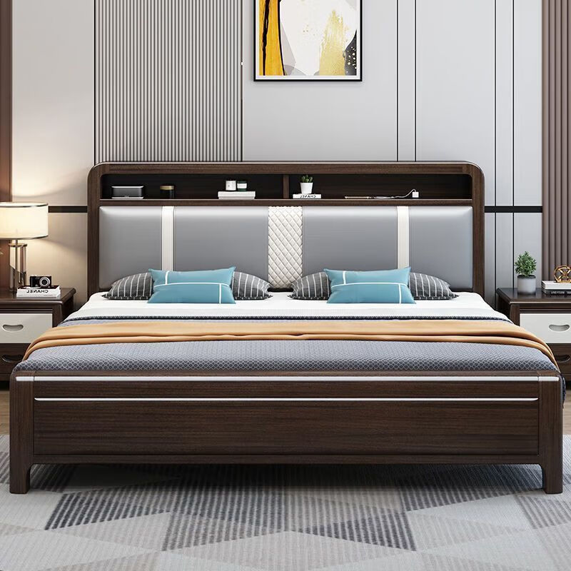 路小漫2024新款软包实木双人大床现代中式18米主卧室15m高箱储物 单张紫金木头床 预约金