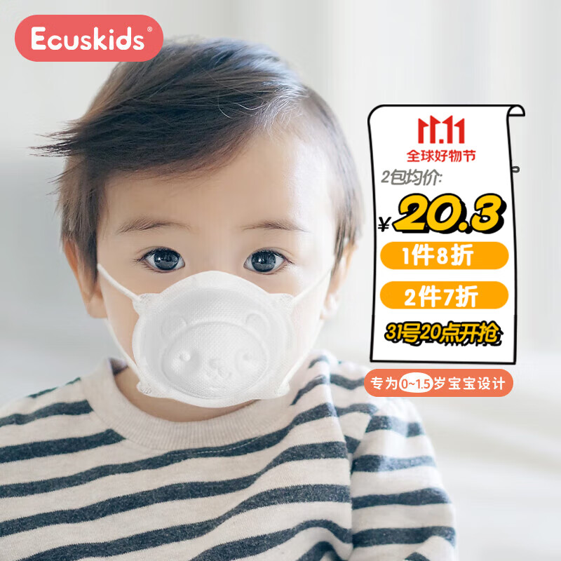 ecuskids3D立体儿童口罩可调节耳绳一次性0-6月婴儿口罩0-3岁 熊猫款使用感如何?