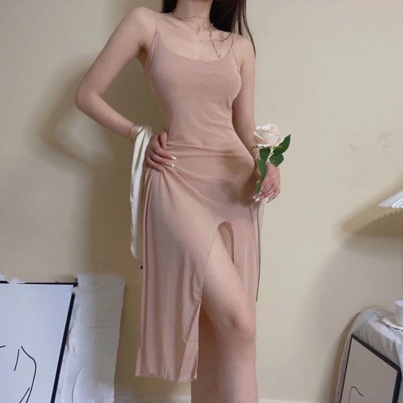 制服诱惑角色扮演免脱套装若隐若现性感开叉网纱吊带连衣裙女家居睡裙