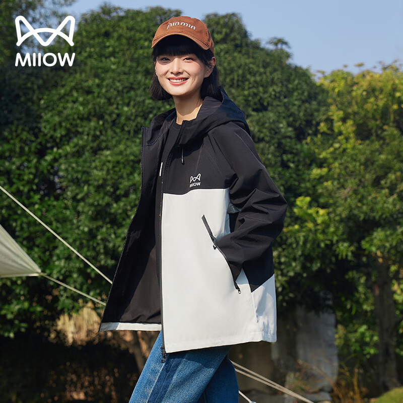 猫人户外冲锋外套男女单层春秋季2024新款潮牌透气防水夹克外套 灰白 XL 【145-160斤】
