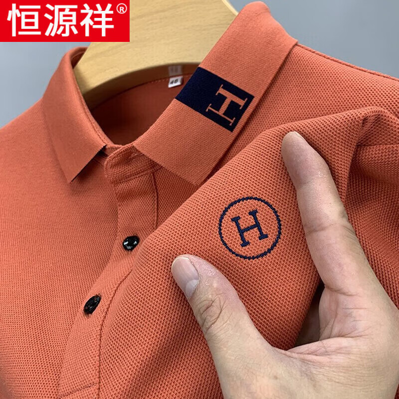 恒源祥品牌高档男装 高端保罗男士长袖t恤2022新款翻领刺绣polo打底衫