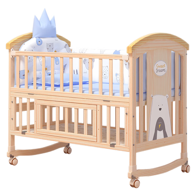 优乐博婴儿床价格走势，实木拼接设计、多功能摇篮，盈明婴童玩具专营店推荐