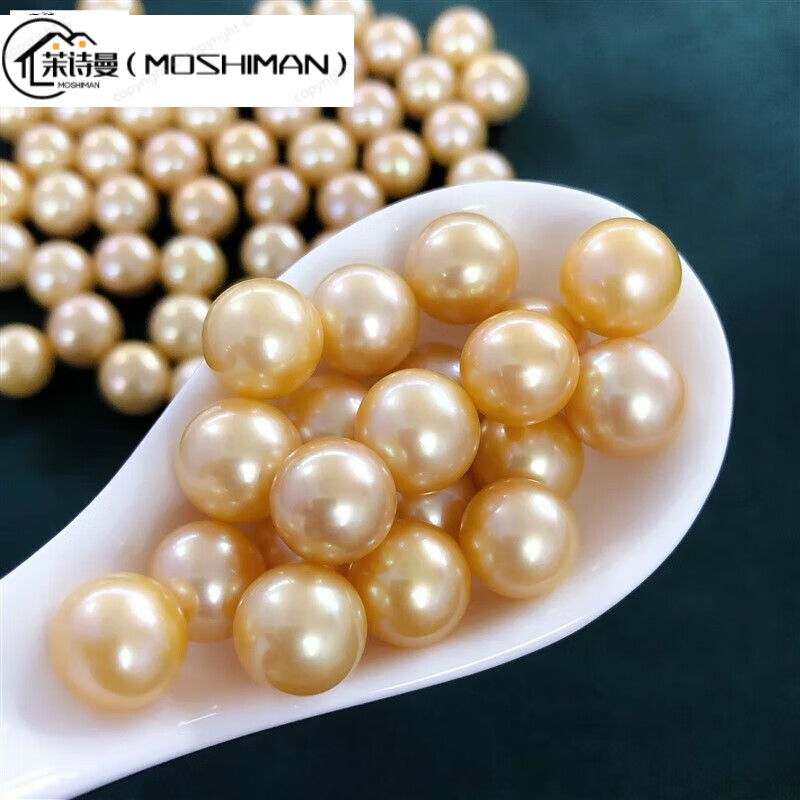 兴颖诸暨山下湖产地  9-10-11淡水金色珍珠散珠颗粒珠饰品镶嵌半孔珠