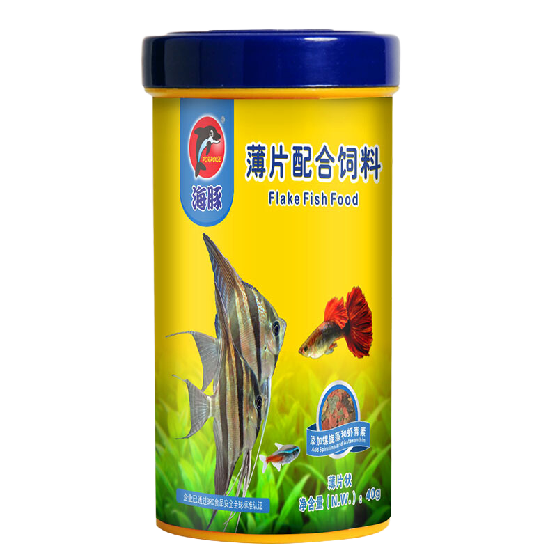 PORPOISE 海豚 孔雀鱼饲料40g薄片鱼食上浮型 米奇灯科鱼小型热带鱼饲料增色鱼粮