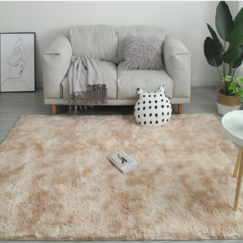 地毯北欧地毯卧室网红同款长毛绒房间床边毯地毯客厅满铺可爱 扎染浅驼色 100*160(厘米)床边毯
