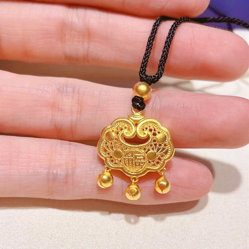 nvkn施华洛世奇如意长命锁项链小金锁女镀金越南沙金设计感小众锁