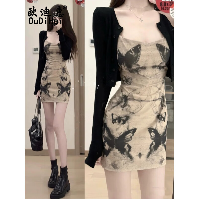 欧迪惠（Oudihui）吊带连衣裙女装2025年夏季新款衣服穿搭小个子套装纯欲显瘦裙子女 开衫上衣+吊带裙 S