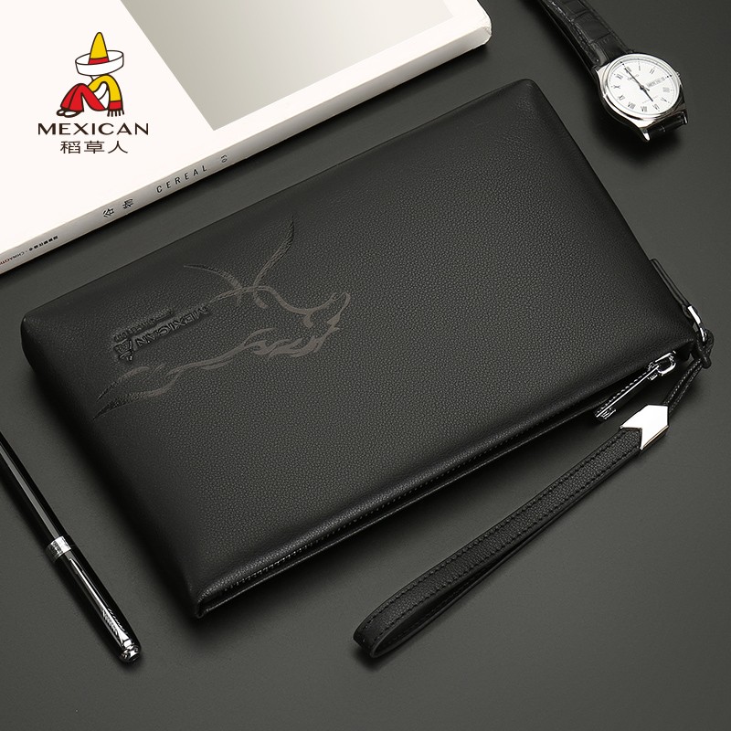 稻草人男士手包真皮软皮大容量拉链长款钱包新款信封包头层牛皮手拿包