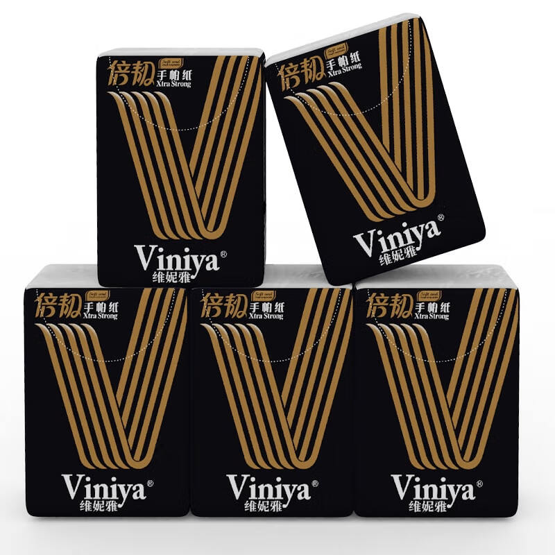 Viniya纯天然木浆手帕纸 3层8片/包*5包