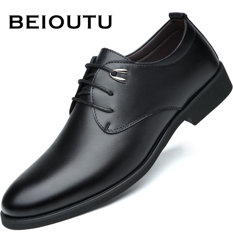 北欧图（BEIOUTU）皮鞋男士正装鞋时尚潮流系带结婚低帮牛皮商务休闲鞋 511 黑色 39