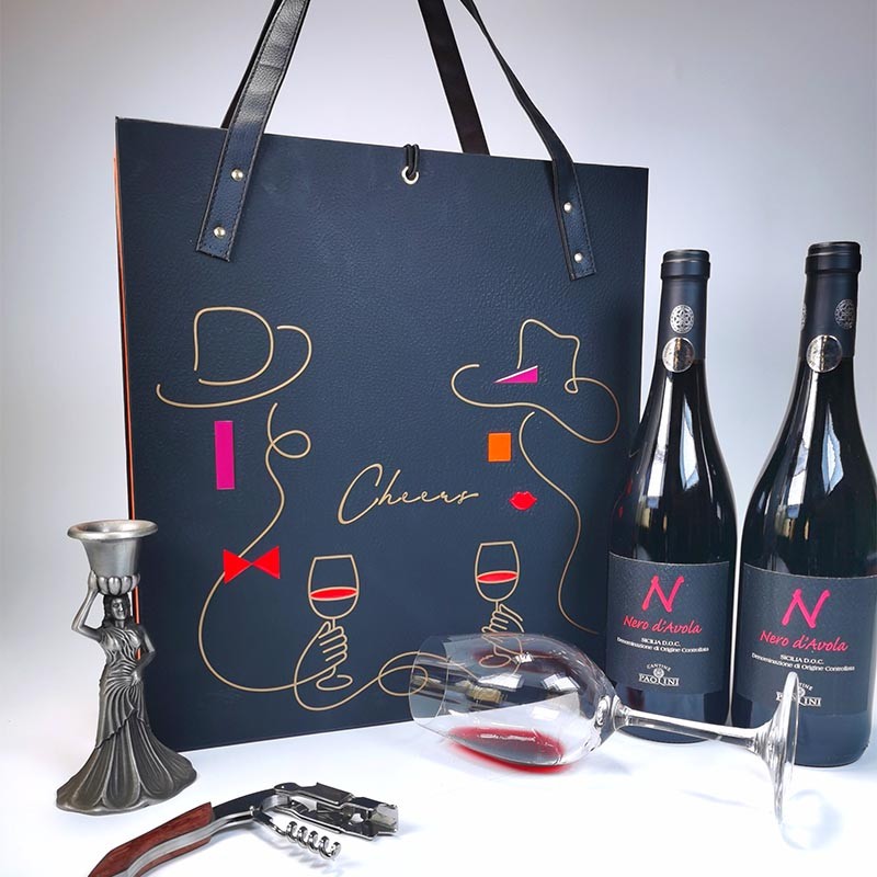 意大利西西里产区 原瓶进口红酒 DOC级"多色"黑珍珠干红葡萄酒750ml 双支礼品装