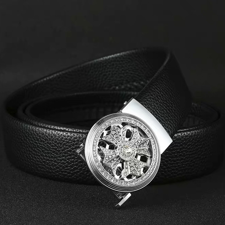 翼绘皮带男女皮腰带旋转扣头新款水钻镶嵌自动扣时尚裤带商务潮流腰带
