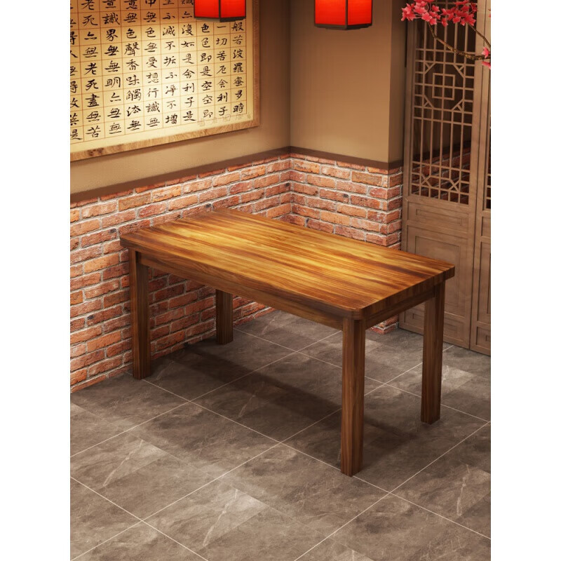 mef佳火烧木碳化实木桌椅组合快餐店火锅烧烤店早餐小吃店饭店餐 60*