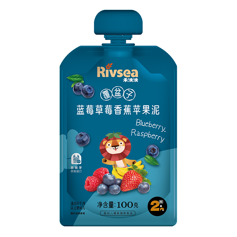 Rivsea 禾泱泱 水果泥 覆盆子蓝莓草莓香蕉苹果泥 混合口味果泥 均衡营养 进口 1袋装100g 8个月