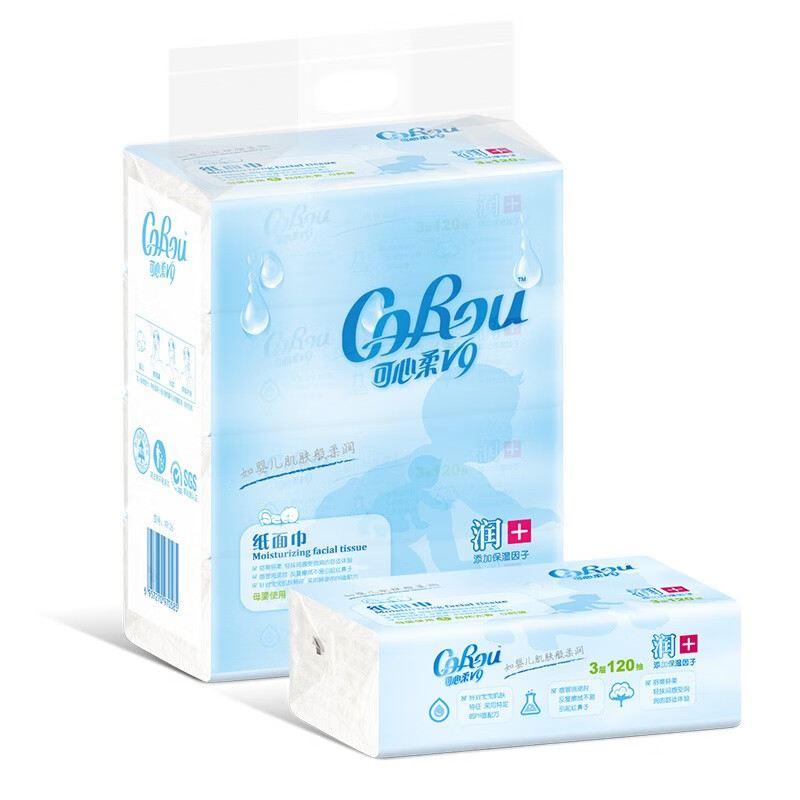 可心柔（COROU） 可心柔V9婴儿纸巾宝宝抽纸卫生纸餐巾纸3层120抽4包柔润