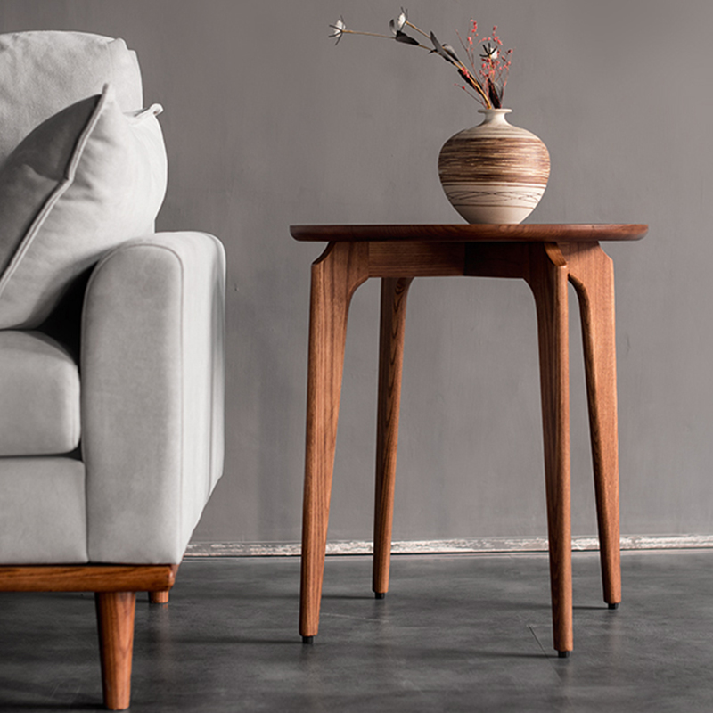 話家先生 北歐實(shí)木邊幾現(xiàn)代簡約小戶型客廳沙發(fā)邊桌圓形原木黑胡桃角幾咖啡廳奶茶店售樓處會(huì)所洽談小圓桌子 胡桃色