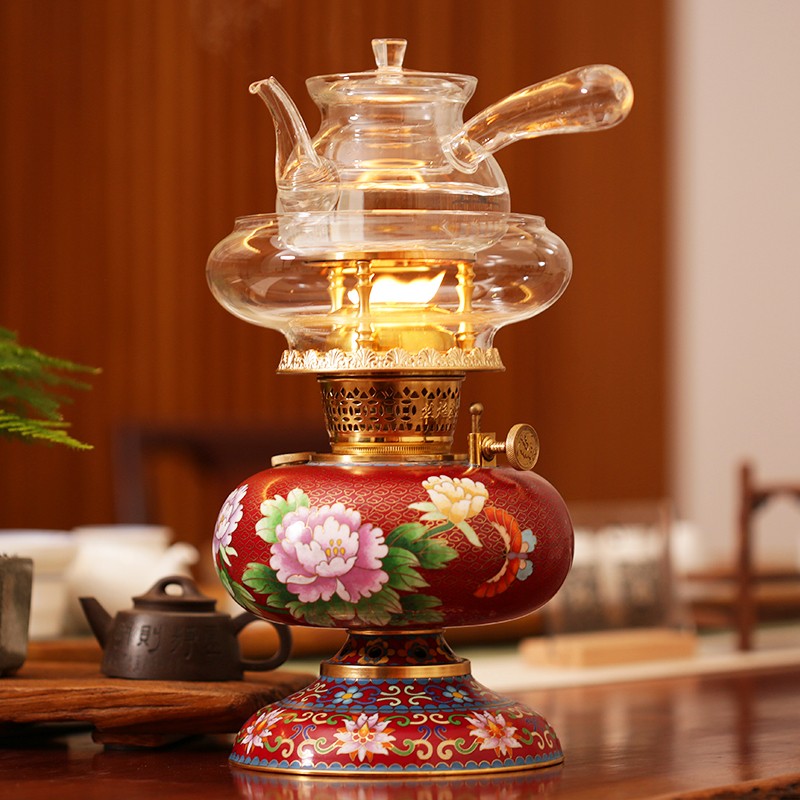 丝焰空气灯煤油灯珐琅彩酥油煮茶炉纯黄铜中式烧水煮茶器潮汕功夫茶具