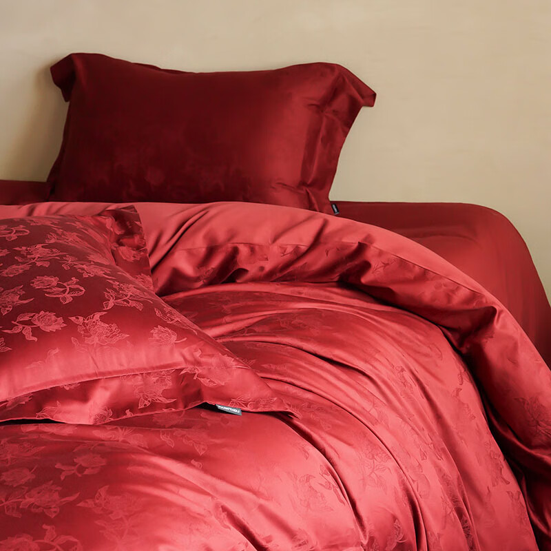 婚庆四件套精美提花被套纯棉亲肤床单四季床品 [全棉磨毛]西西里玫瑰