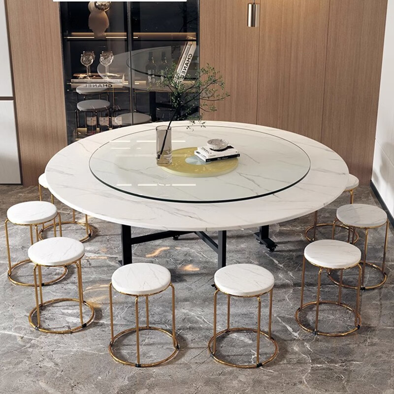 亿樊星折叠大圆桌带转盘酒店小户型家用可移动带滑轮多功能伸缩圆形