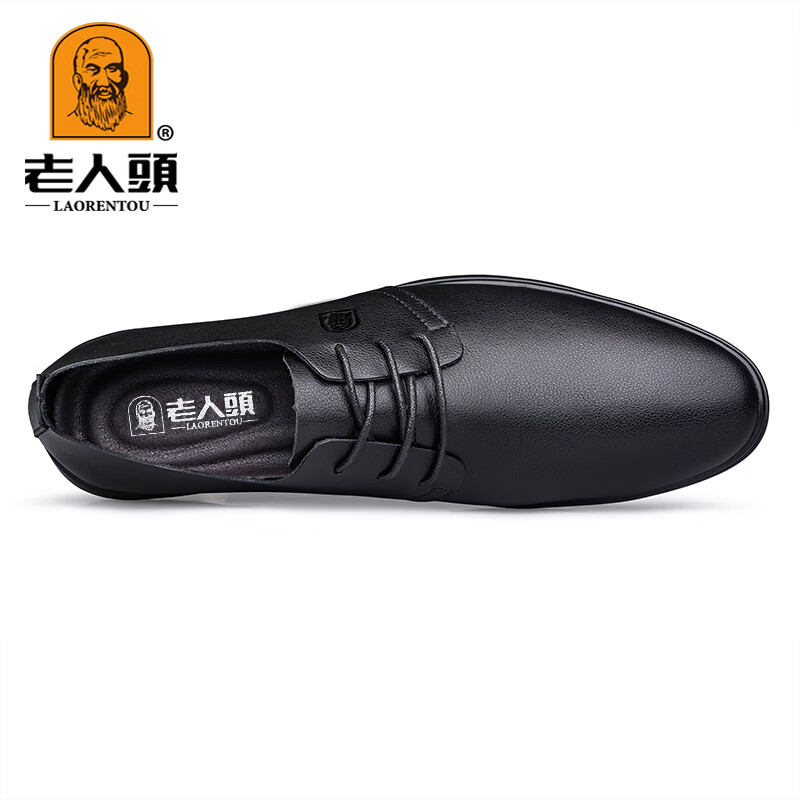 老人头皮鞋男士春夏新款真皮镂空透气舒适软底软面防滑耐磨正装休闲皮鞋 黑色细腻款(9667系带) 41