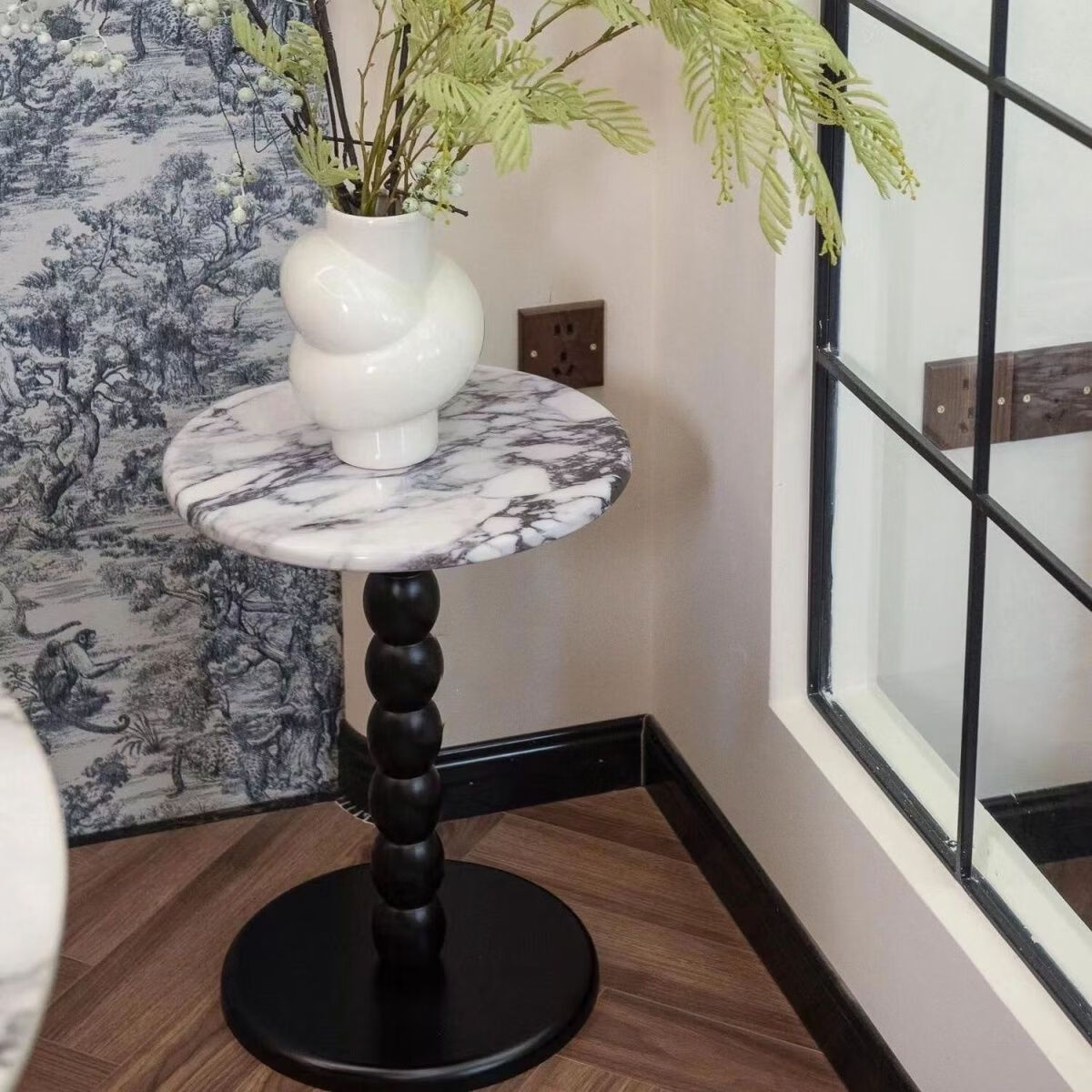 曲柏年法式大理石茶几岩板家用小户型客厅圆形轻奢中古风简约茶几 大理石-宝格丽白80cm