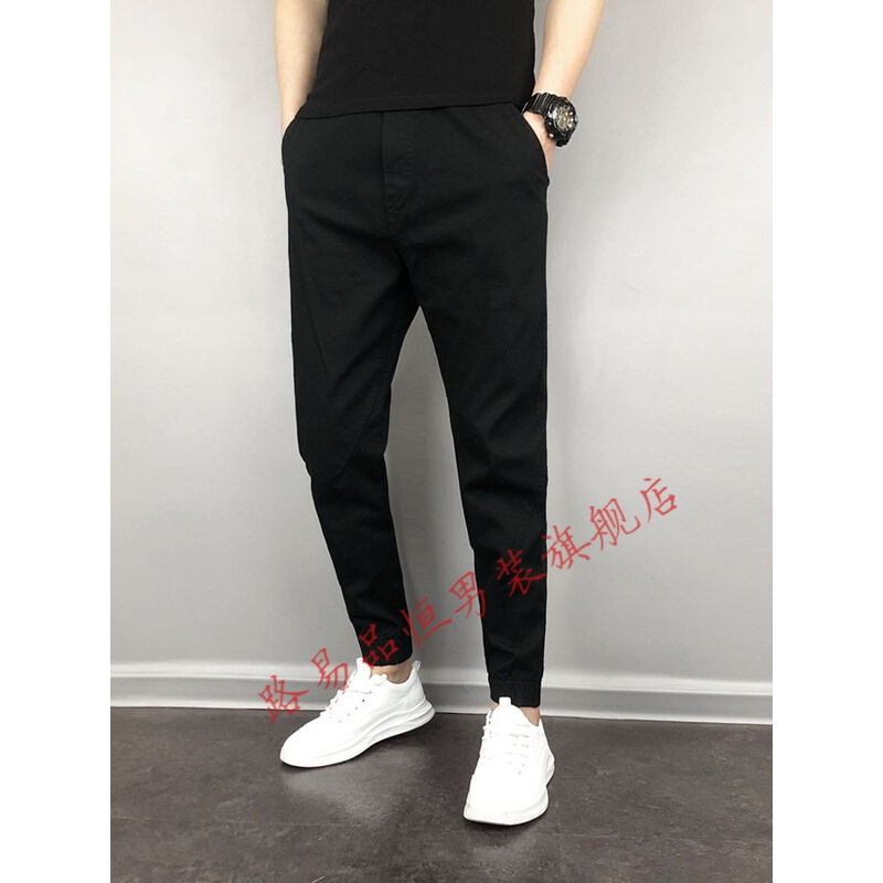 新品男装夏季男装裤子九分裤搭配豆豆鞋的小脚裤男工装裤潮流休闲束脚
