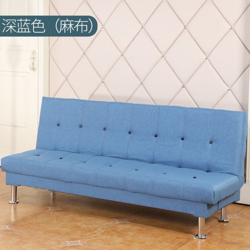 工厂直销低价实惠房沙发小户型可折叠简易约沙发床两用经济型 深蓝色-棉麻 1.2米双人座(两个抱枕)