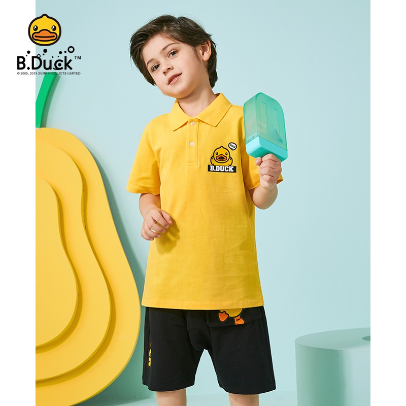 duck小黄鸭童装男童短袖polo衫翻领夏装新款儿童t恤男半袖印花 阳光黄