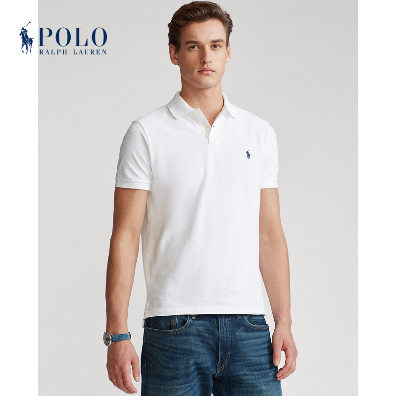 Polo Ralph Lauren 拉夫劳伦男装 经典款修身网格短袖网球衫RL12673 100-白色 L