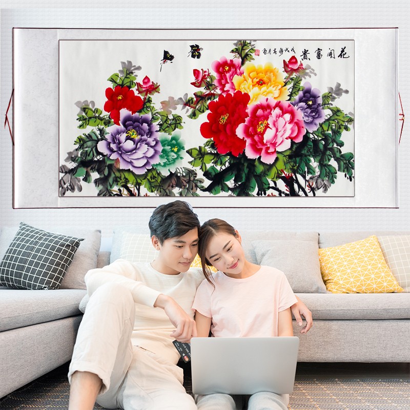 纯手绘五彩牡丹2 裱后约:165*70厘米 独立