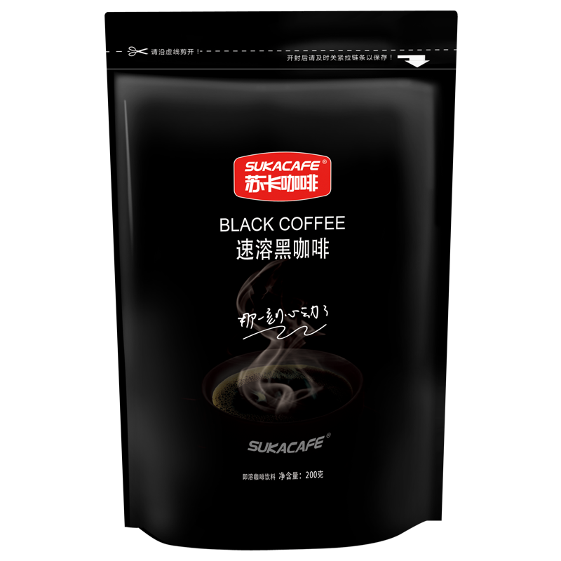 苏卡咖啡 美式速溶黑咖啡即溶苦咖啡粉工作特浓苦速溶咖啡 200g袋装