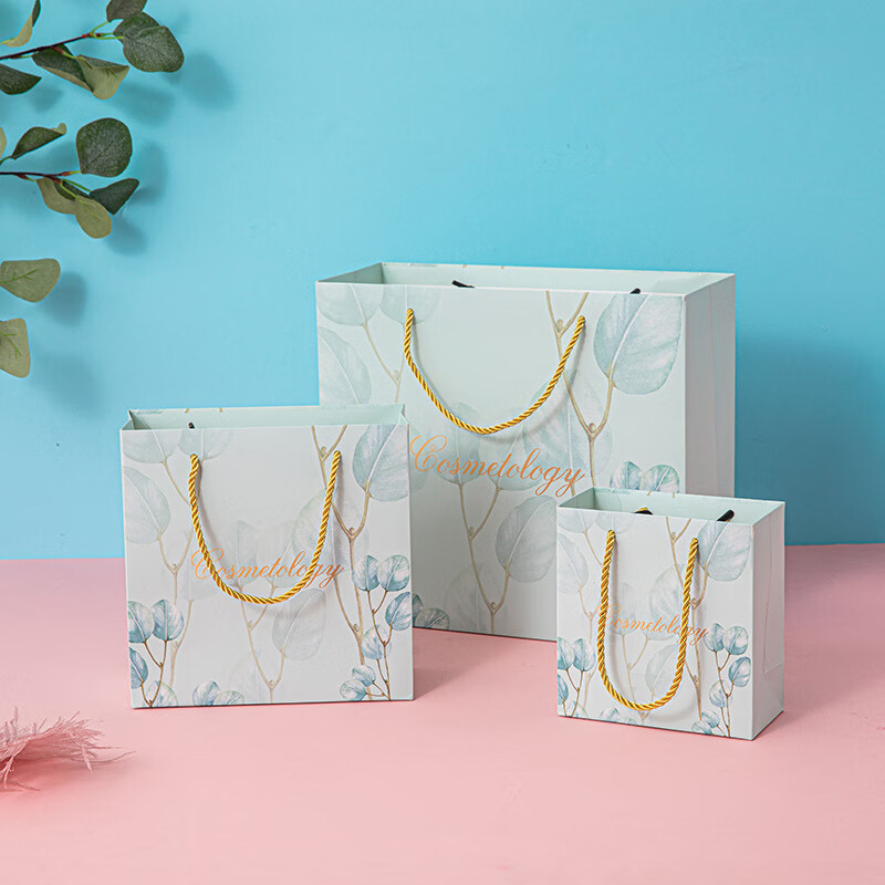 小号纸袋礼物袋大号包装袋 绿色树叶 10个装 进口卡纸小号14*7*15cm