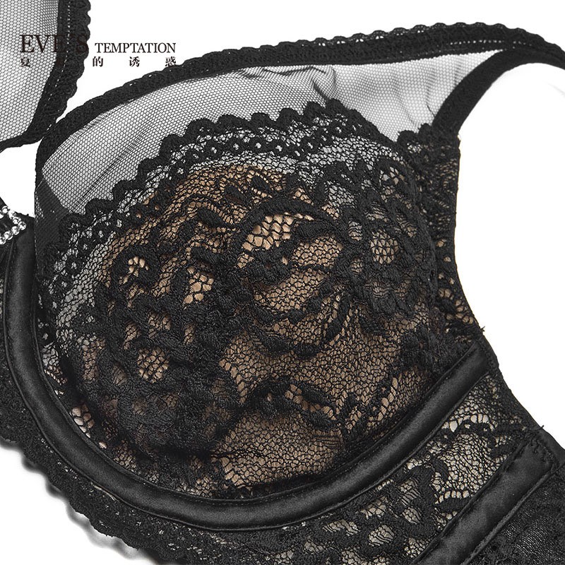 夏娃的诱惑蕙昕组软钢圈全罩杯内衣女大胸显小缩胸薄款防下垂收副乳文胸 黑色撞肉色 90C