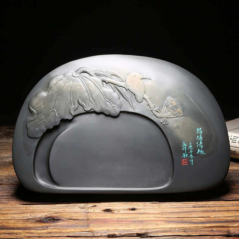 名师作品老坑金晕手工雕刻籽料老坑砚台安徽歙砚端砚收藏送礼佳品文房