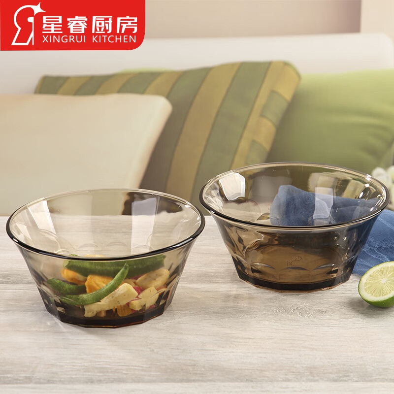 玻璃带盖耐热碗微波炉茶色1l欧式家用带盖玻璃碗泡面碗沙拉面碗 7英寸