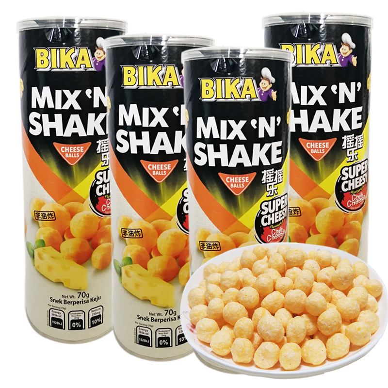 BIKA 摇摇乐薯条 70g/袋 膨化零食 马来西亚进口薯片 休闲零食 4桶 芝士球
