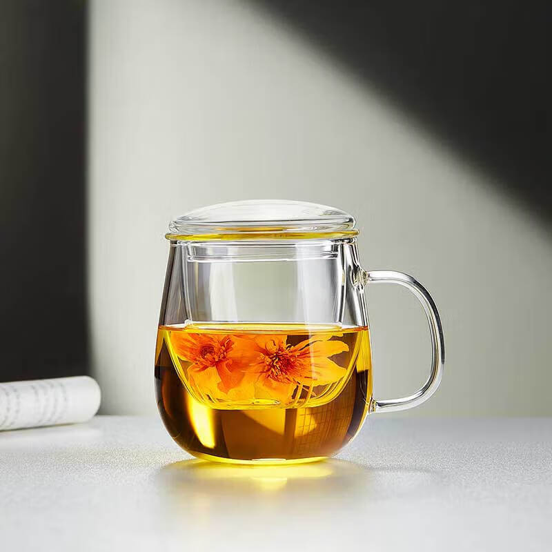 绿昌明茶杯玻璃泡茶杯茶水分离杯子加厚耐热带过滤办公家用喝茶杯520ml