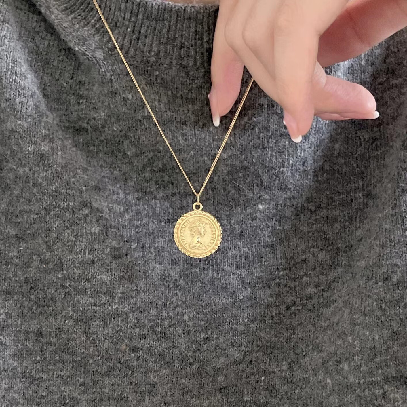 mppmck韩版925项链女高级感轻奢 复古伊丽莎白圆型硬币吊坠锁骨链 伊