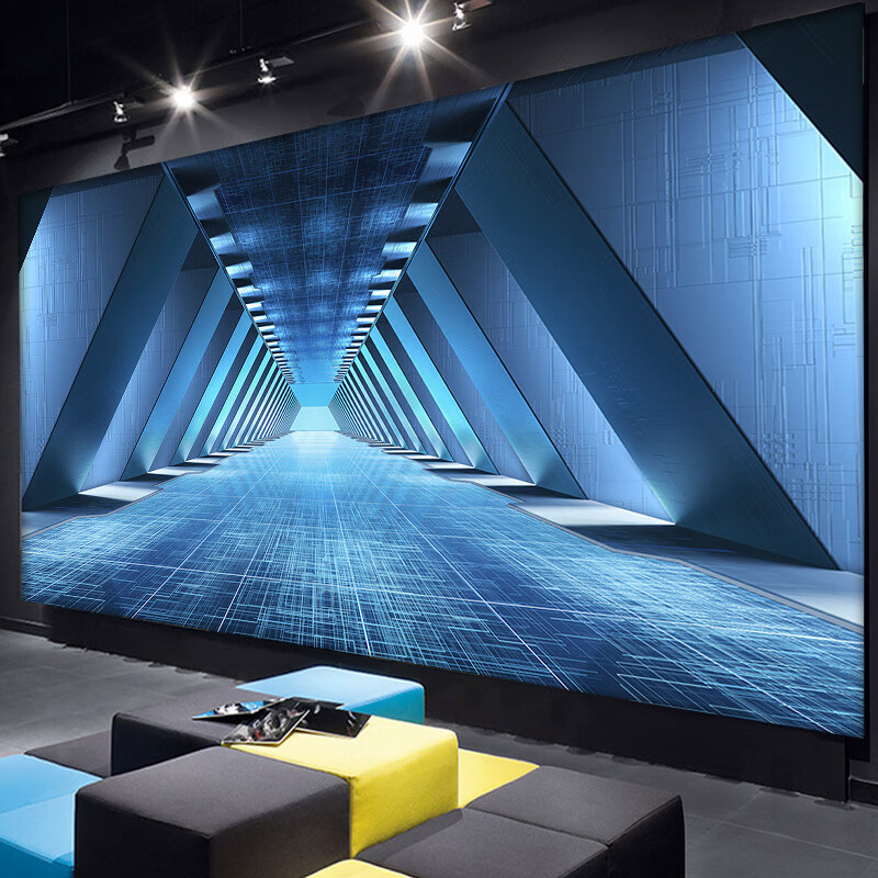卫亮科技感隧道空间延伸壁纸3d立体发光直播背景墙纸ktv酒吧装饰壁画