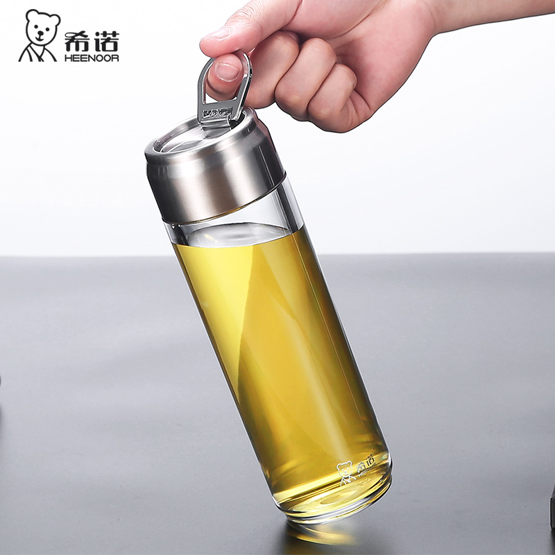 希诺水杯塑料杯便携pc运动旅行杯泡茶杯单层加厚透明防摔随手杯 本色