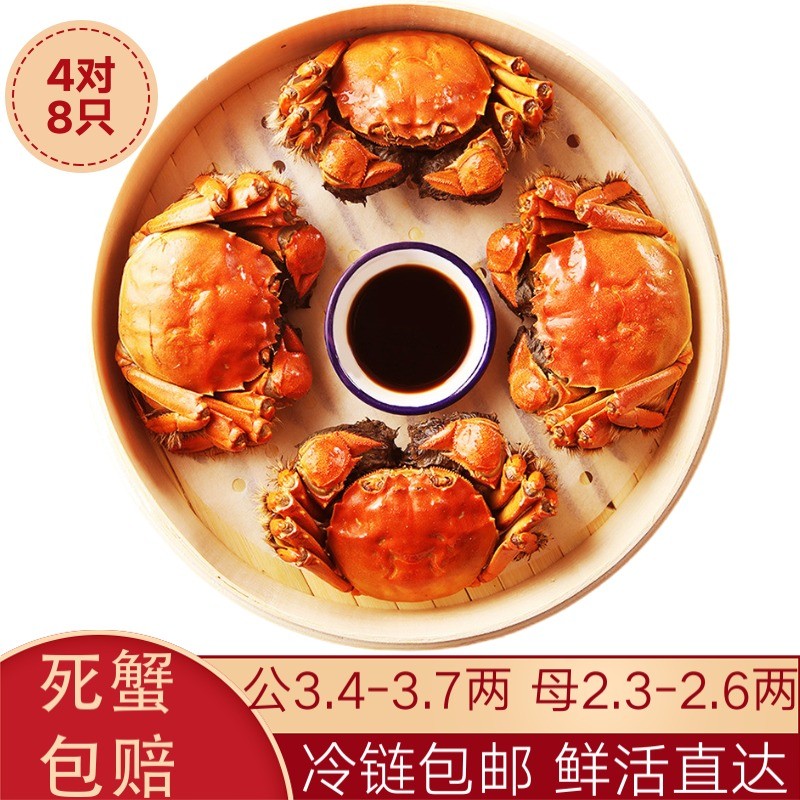 【活蟹】水淼鲜 大闸蟹鲜活现货 4对8只装 螃蟹活鲜年货湖鲜水产 公3.4-3.7两 母2.3-2.6两 4对8只属于什么档次？