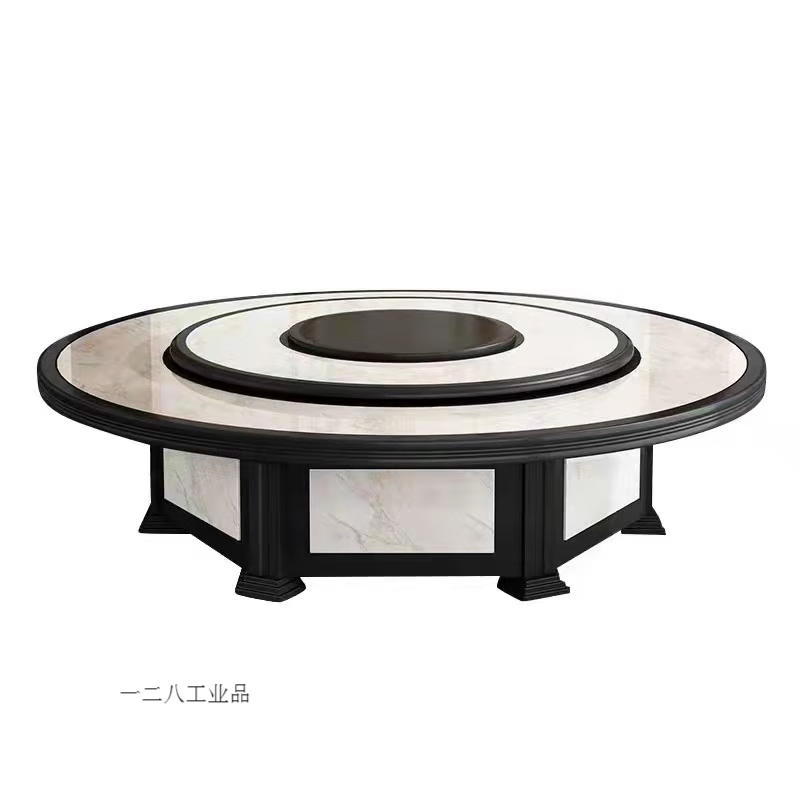 餐桌岩板定制大圆桌子 直径4.2米3.4米可选 电动餐台 多层板 内镶 直径3.4米