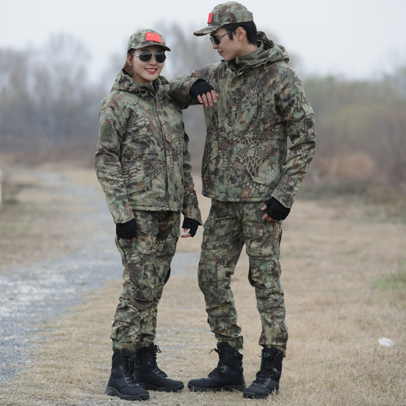 军训服套装蟒纹迷彩服男女秋冬户外战术外套冲锋衣作训服防水 丛林蟒