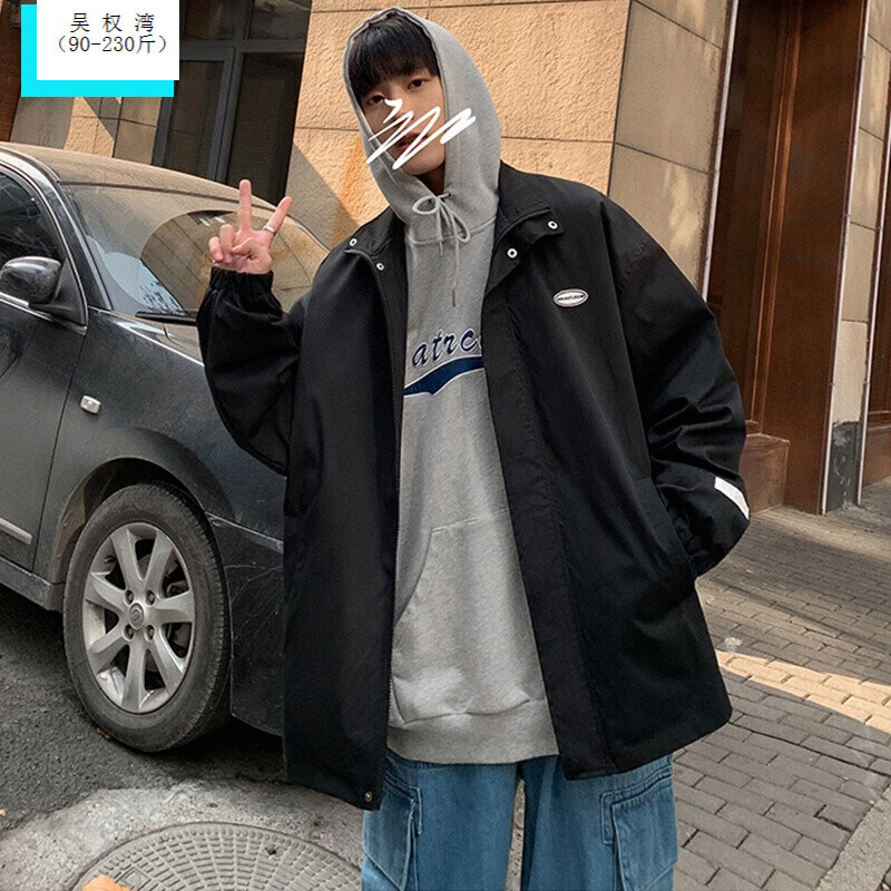 吴权湾胖哥5xl肥佬230斤翻领夹克外套男潮流宽松早秋is胖加肥大码收口